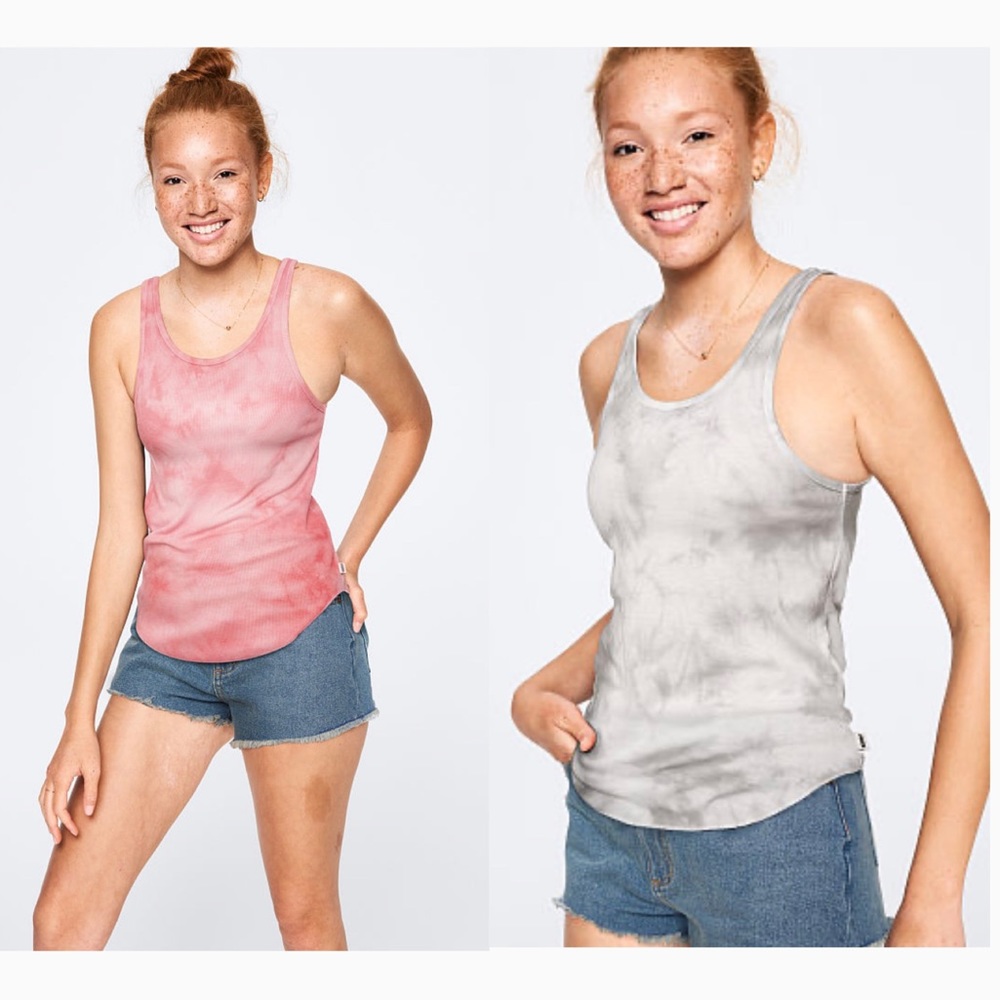 PINK VS gray ribbed tie dye racerback tank - Picture 1 of 4